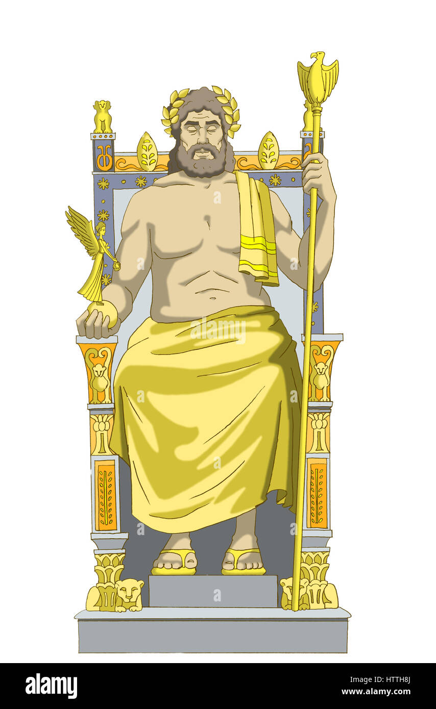 Statue de Zeus (merveilles du monde) isolé sur fond blanc. Arrièreplan