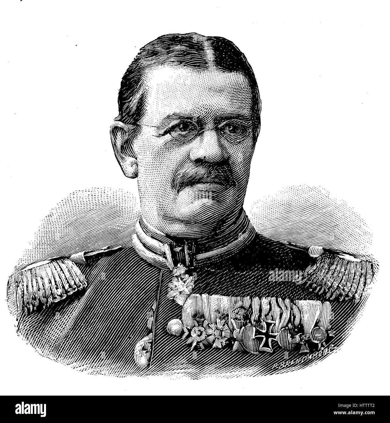 Les militaires de l'Allemagne à la guerre franco-prussienne de 1870 - 1871, Karl Lotzbeck, à partir de 1881 Ritter von Lotzbeck, 14 octobre 1832 - 19 janvier 1907, était un chirurgien et médecin militaire de l'armée bavaroise, reproduction d'une gravure sur bois à partir de 1882, l'amélioration numérique Banque D'Images