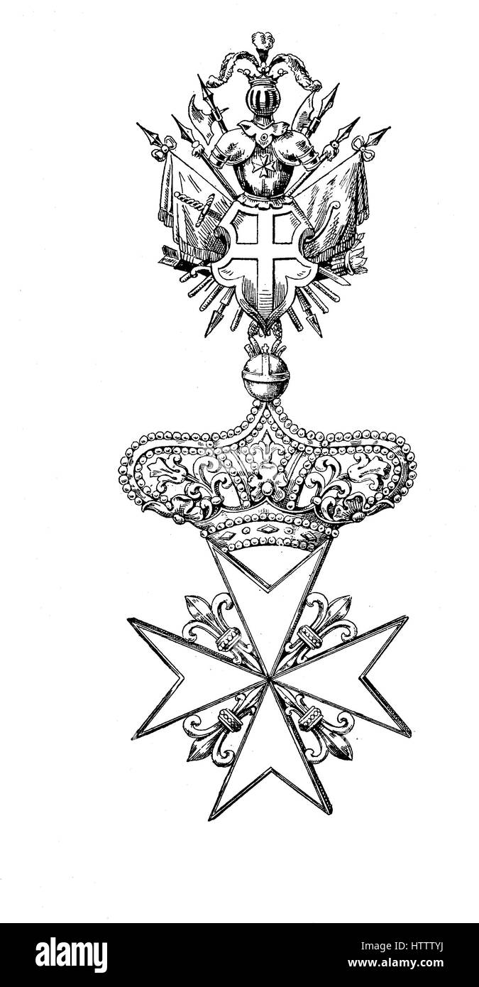 La croix de Malte est la Croix symbole associé à l'Ordre de Saint-Jean depuis 1567, la reproduction d'une gravure sur bois à partir de 1882, l'amélioration numérique Banque D'Images
