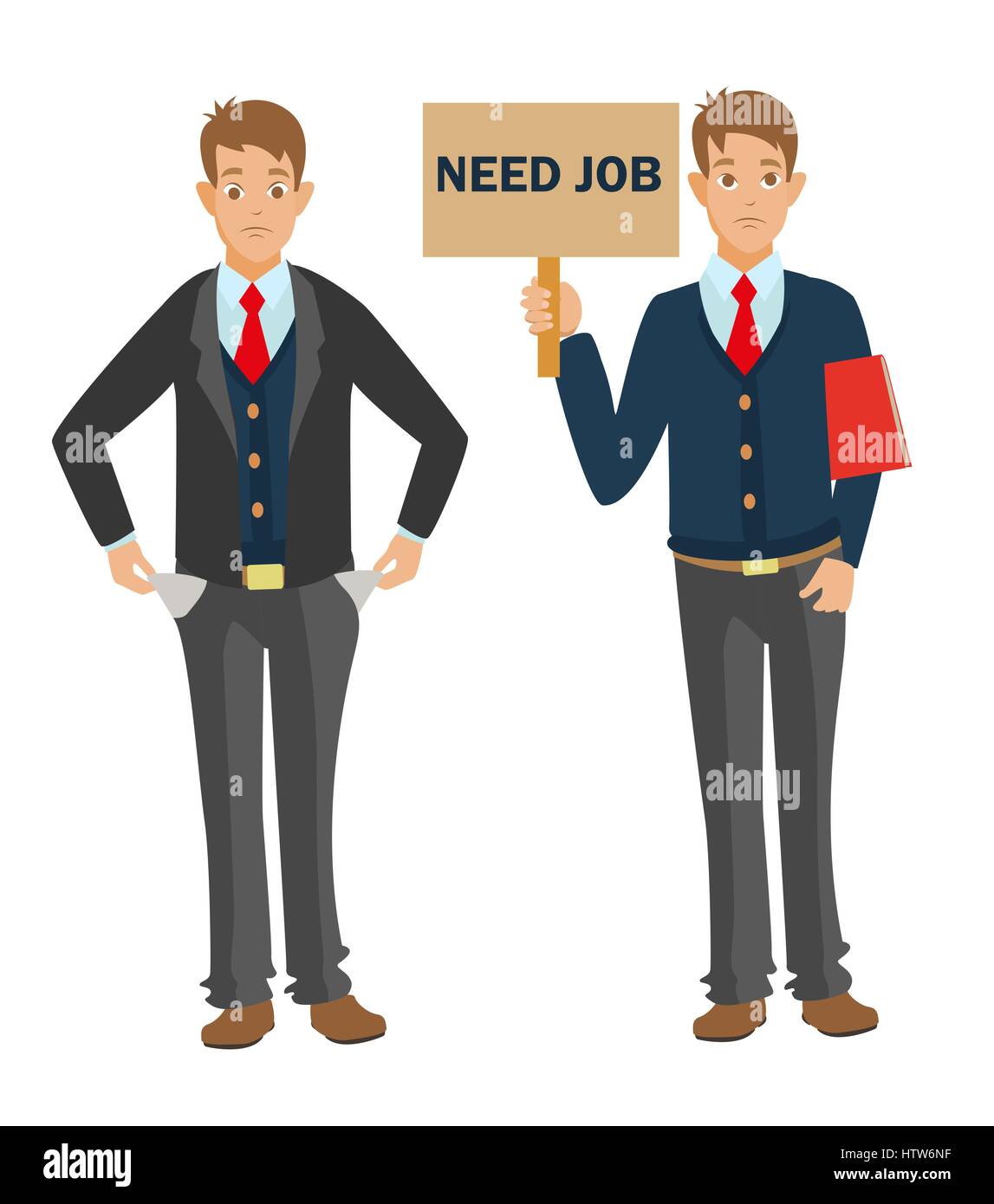 Homme au chômage avec l'annonce d'emploi et de l'argent nécessaire Illustration de Vecteur