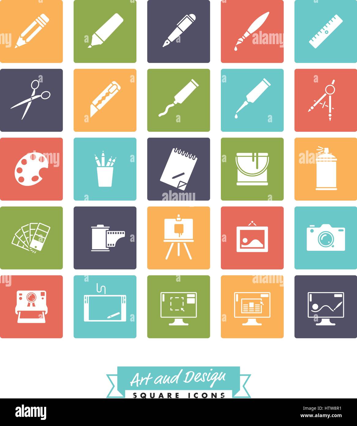 Collection de 25 square art and design related vector icons en cinq couleurs Illustration de Vecteur