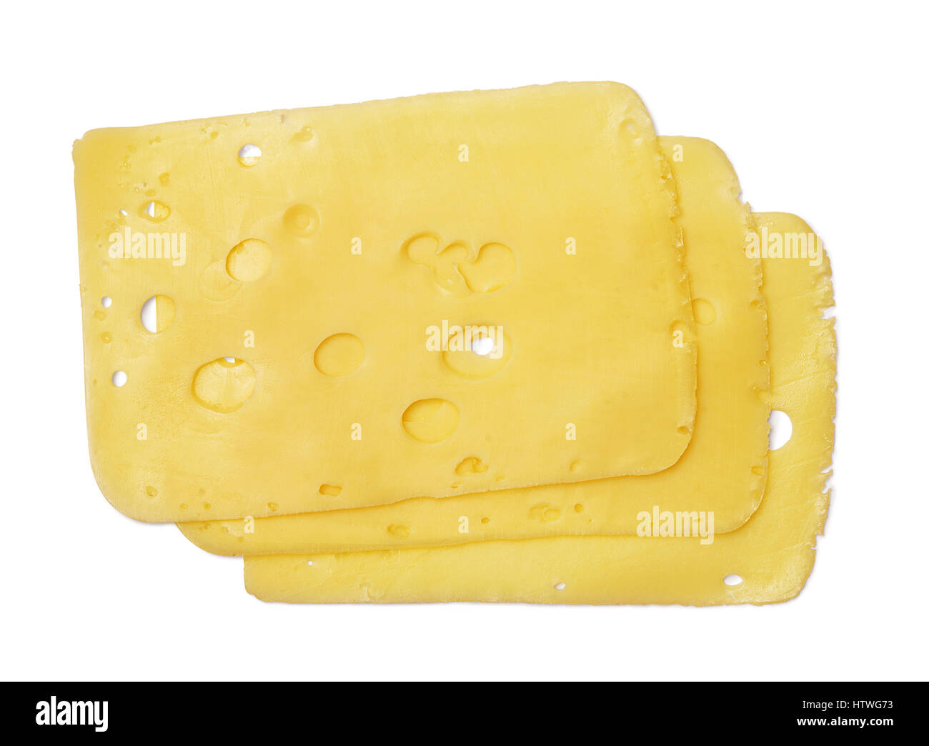 Trois tranches de fromage isolé sur fond blanc Banque D'Images