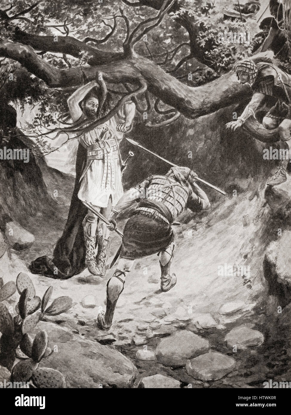 La mort d'Absalom ou Avshalom durant la bataille de la forêt d'Éphraïm. L'histoire de Hutchinson de l'ONU, publié en 1915. Banque D'Images La mort d'Absalom ou Avshalom durant la bataille de la forêt d'Éphraïm. L'histoire de Hutchinson de l'ONU, publié en 1915. Banque D'Images