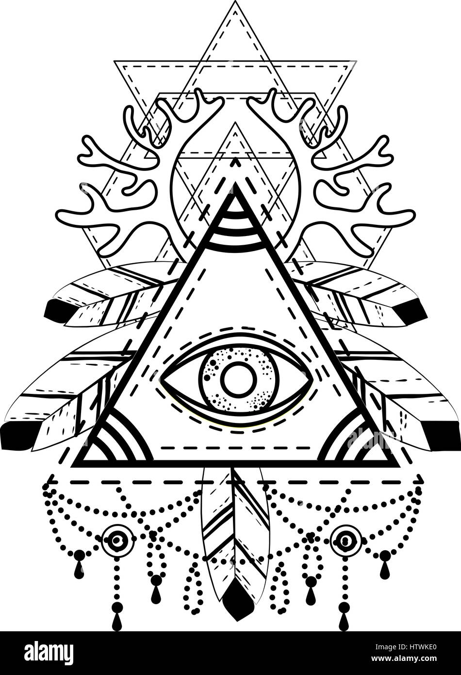 Œil qui voit tout symbole de la pyramide. Illustration de Vecteur