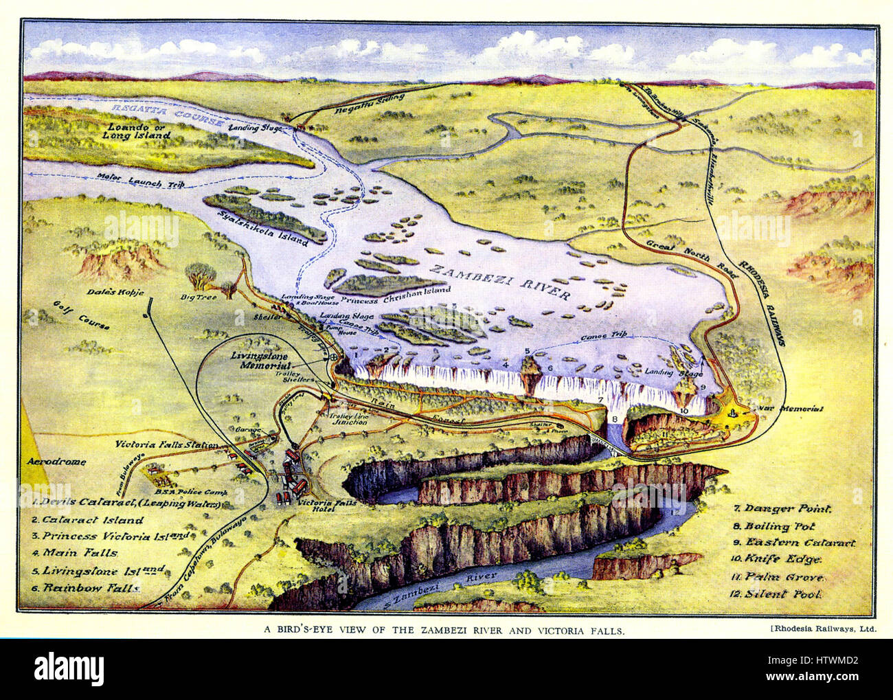 La Rhodésie chemins affiche concernant 1897. Remarque les différentes régates, les excursions sur la rivière et le golf appelée attractions touristiques Banque D'Images