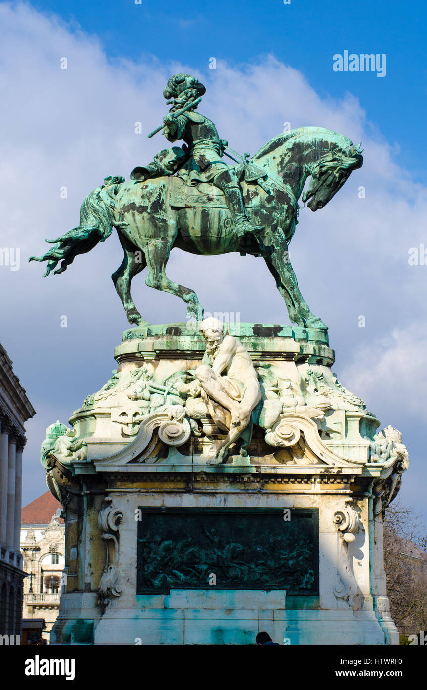 Statue équestre du Prince Eugen Savoyai en face de la Palais Royal de Château de Buda. Budapest, Hongrie. Banque D'Images
