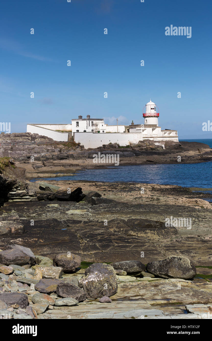 Phare de l'île de Valentia, au point sur l'île de Valentia Cromwell, comté de Kerry, Irlande. Banque D'Images