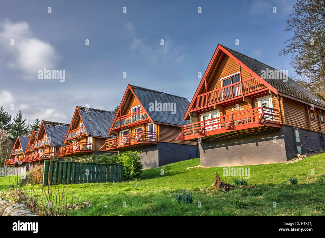 Rangée de vacances Lodges at Barend Holiday Village, Dumfries et Galloway, Écosse, Royaume-Uni. Banque D'Images