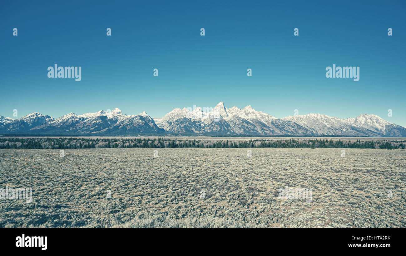 Paysage de montagne aux teintes de couleur, Grand Teton National Park, Wyoming, USA. Banque D'Images