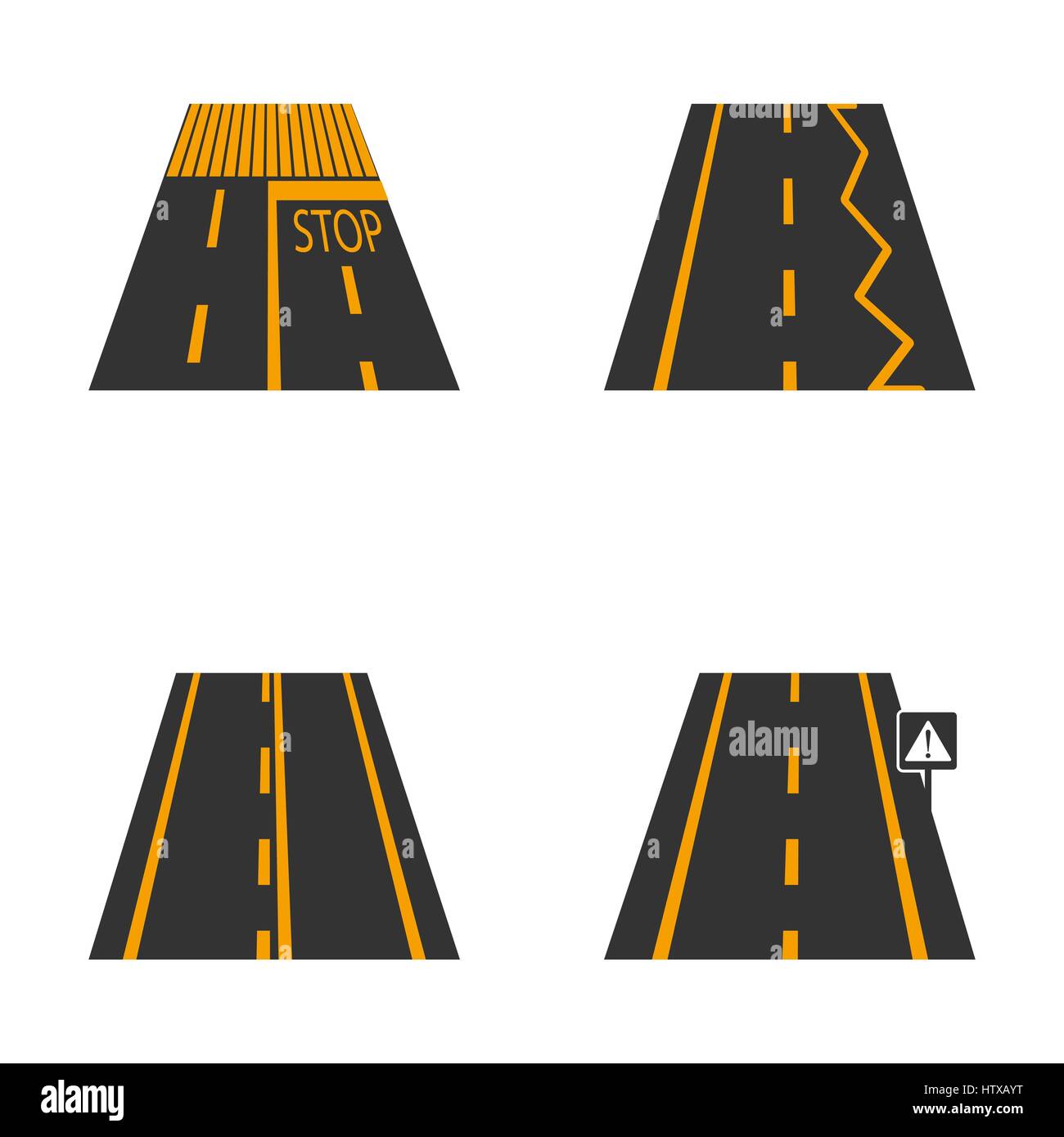 Icônes de la route avec des marques jaunes et de la signalisation routière première partie, vector illustration. Illustration de Vecteur
