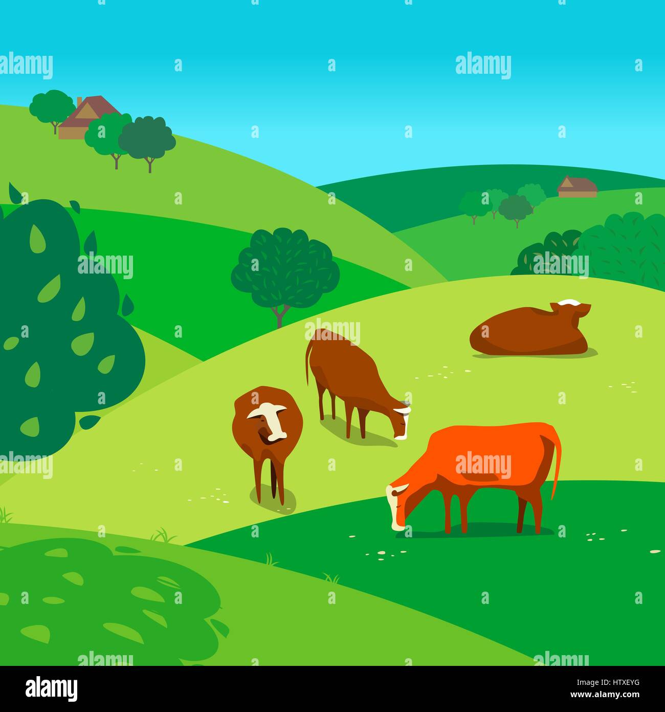 Vaches sur Prairie. Illustration de Vecteur