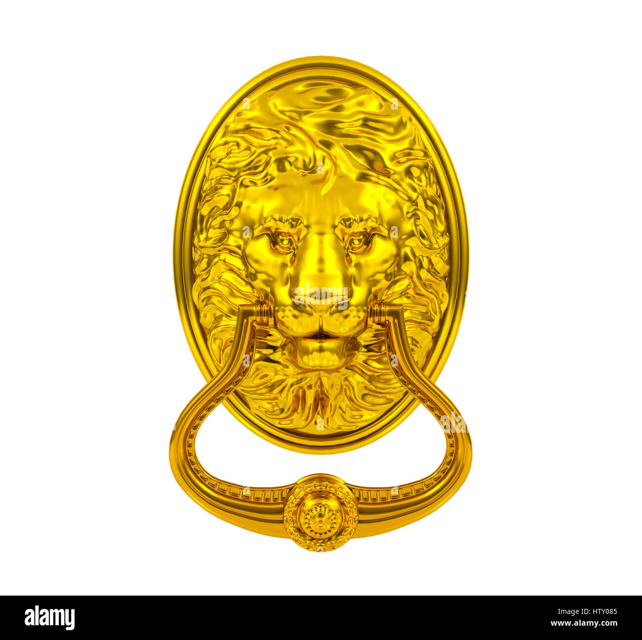 3D golden lion heurtoir isolé sur fond blanc Banque D'Images