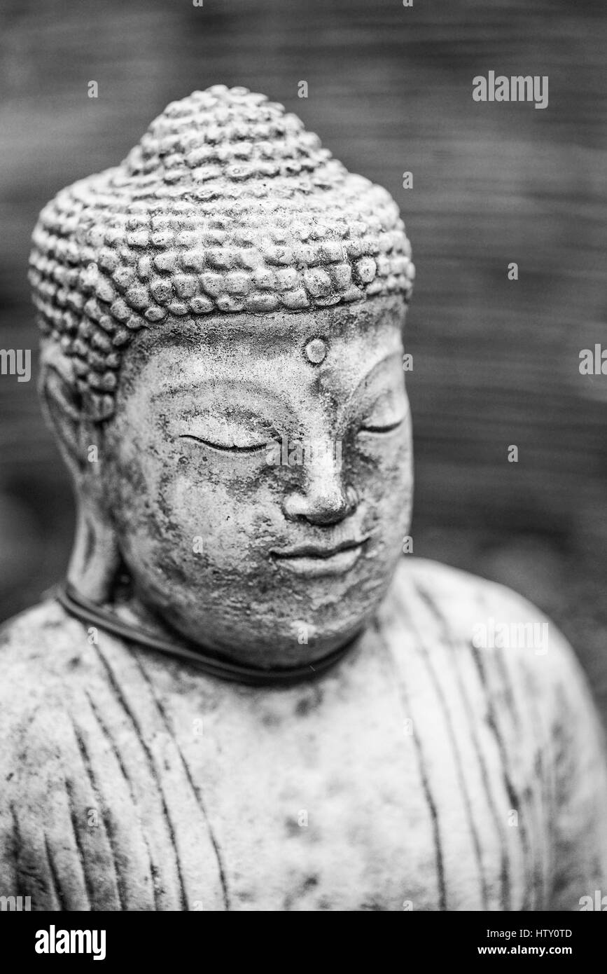 Superbe statue de Bouddha portrait avec une faible profondeur de champ pour attirer l'attention sur le visage Banque D'Images