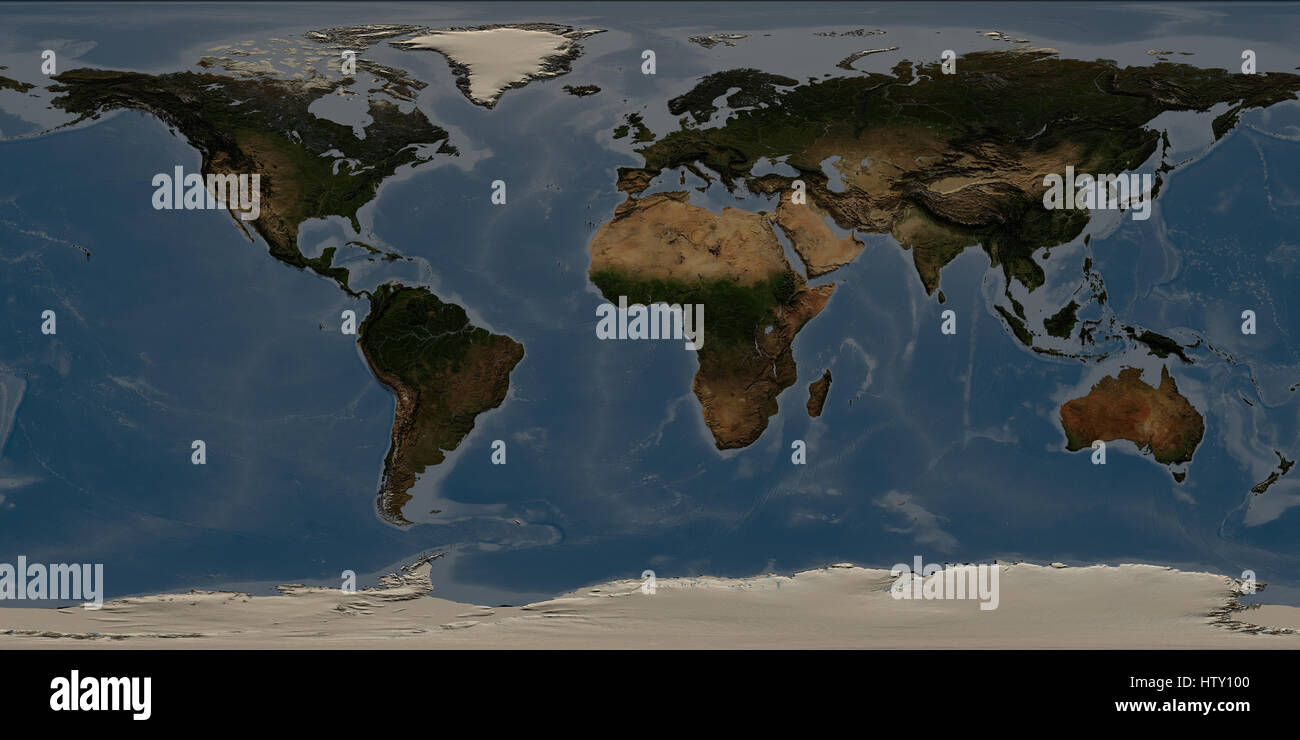 Carte du monde avec terrain détaillé en 3D et les ombres. Éléments de cette image fournie par la NASA. Banque D'Images