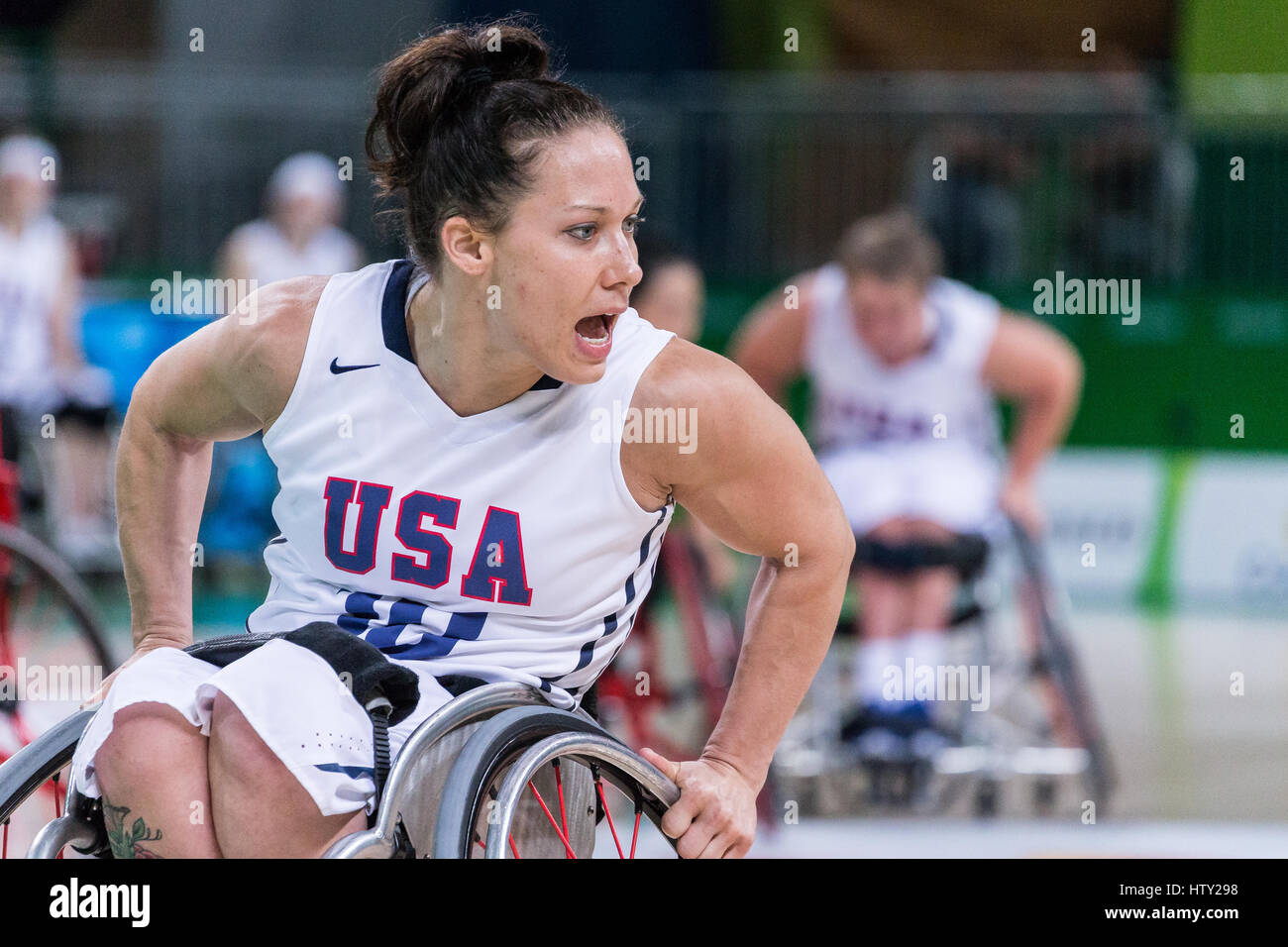 Au cours de la compétition de basket-ball en fauteuil roulant aux Jeux paralympiques d'été de Rio 2016 Banque D'Images