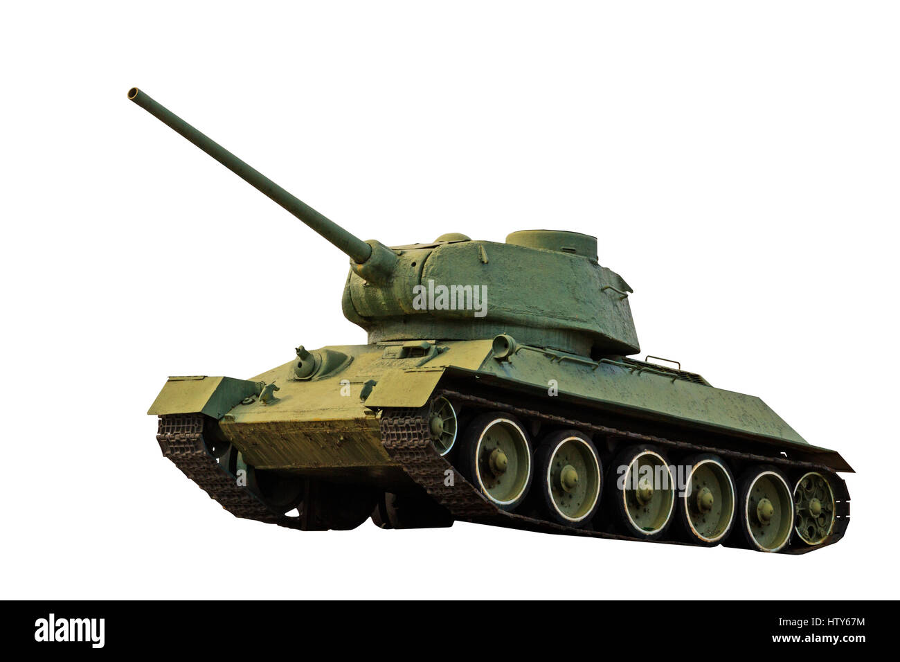 Du vrai char militaire sur un fond blanc, la guerre, l'équipement lourd, fusil, seconde guerre mondiale, l'Union soviétique, T-34, l'armure, Banque D'Images