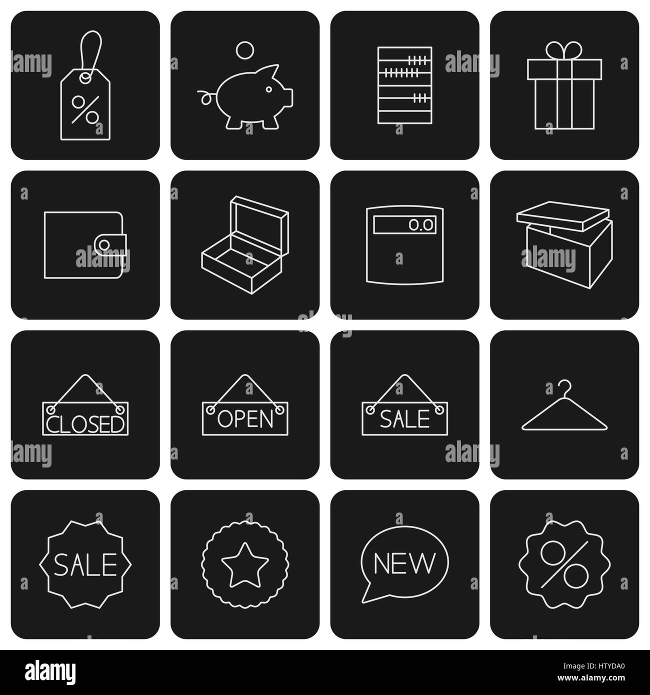 Définir l'icône Contour achat de lignes fines sur fond noir, deuxième partie, vector illustration. Illustration de Vecteur