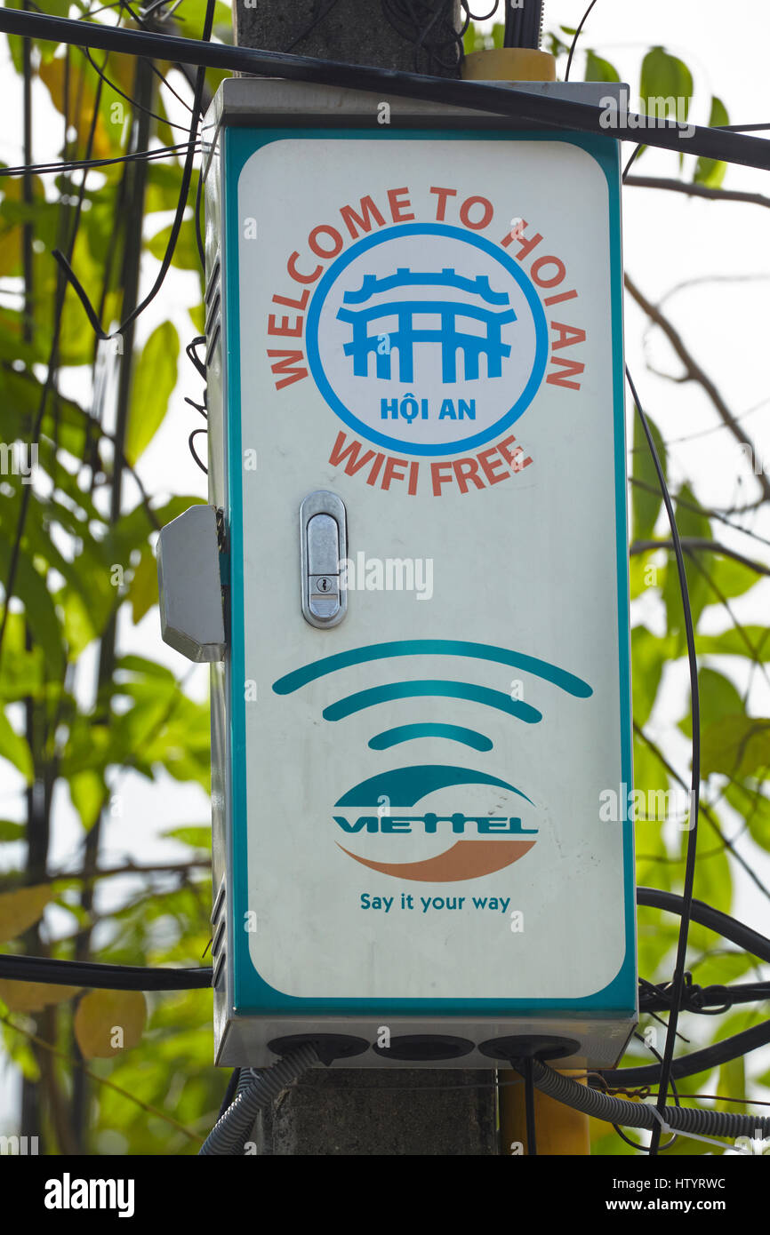 Connexion Wi-Fi au réseau local, connexion Hoi An (Site du patrimoine mondial de l'UNESCO), Vietnam Banque D'Images