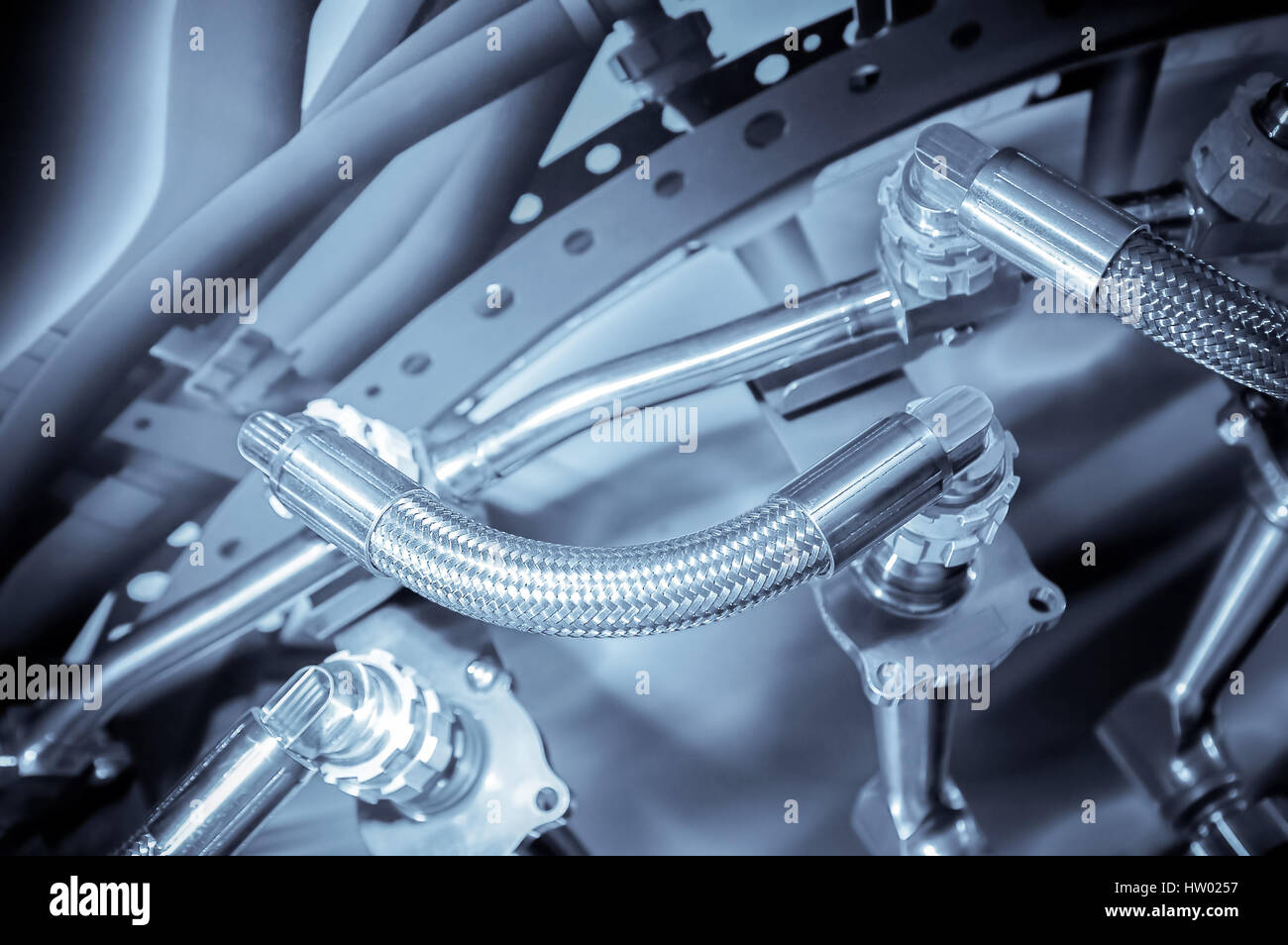 Les tuyaux hydrauliques utilisés dans l'industrie de l'aviation Banque D'Images