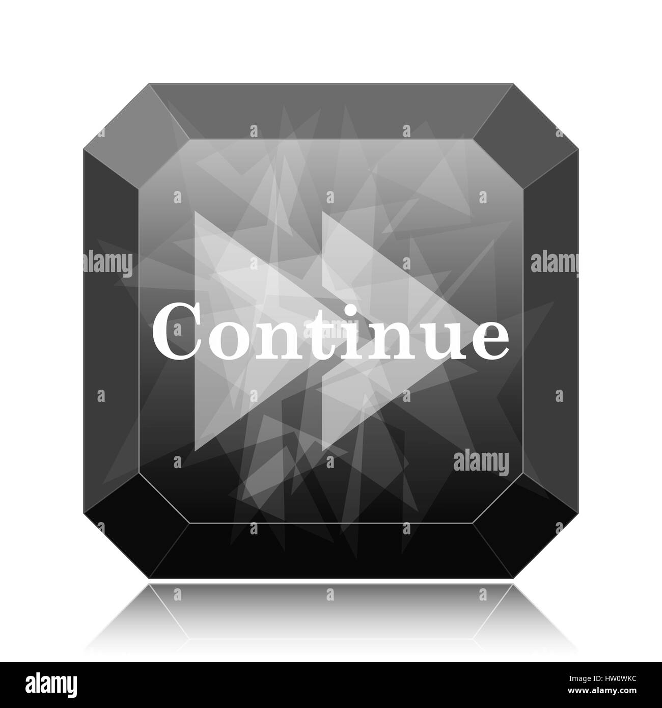 Continuer, l'icône bouton site web noir sur fond blanc. Banque D'Images