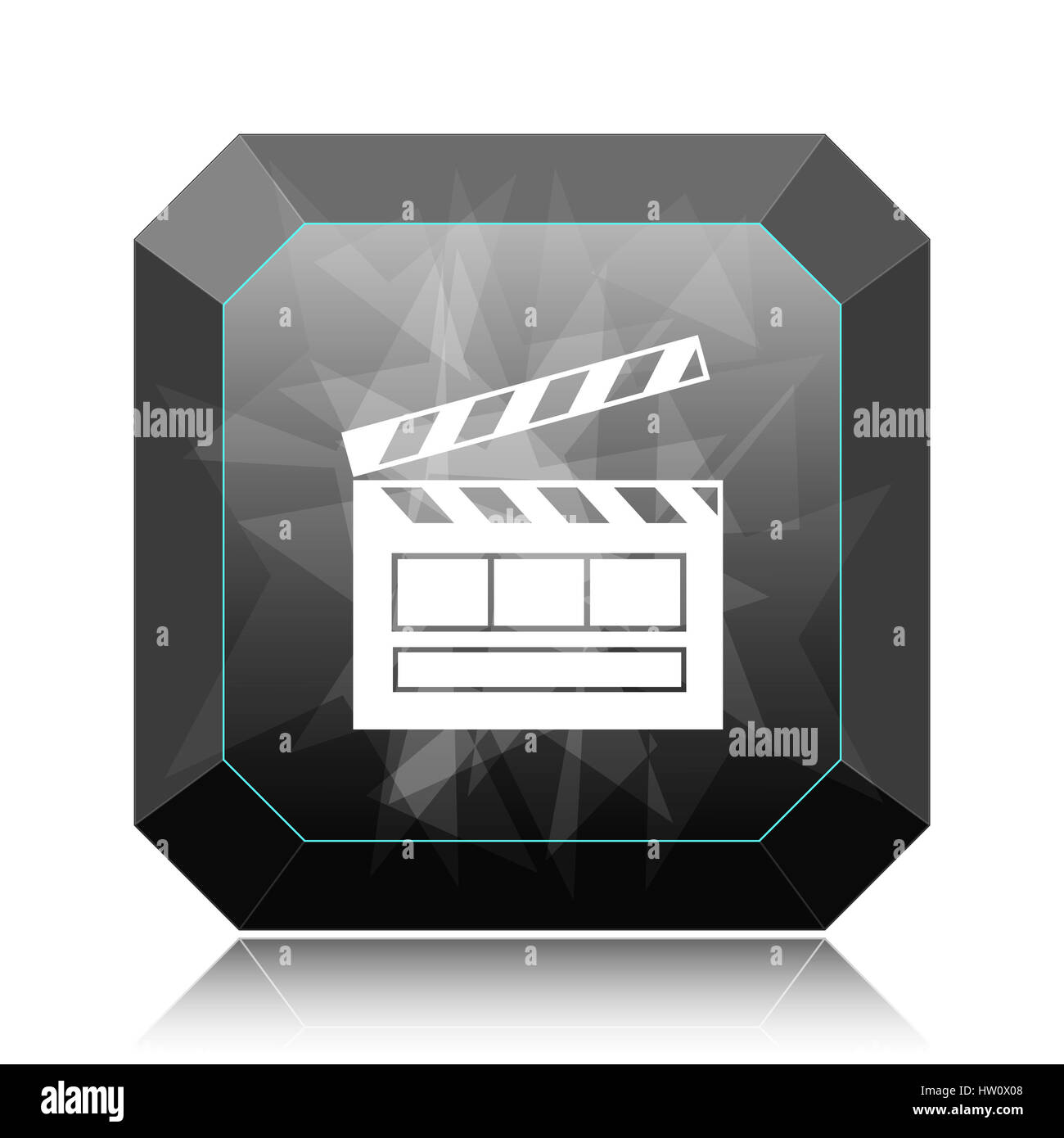 L'icône de film noir, bouton site web sur fond blanc. Banque D'Images