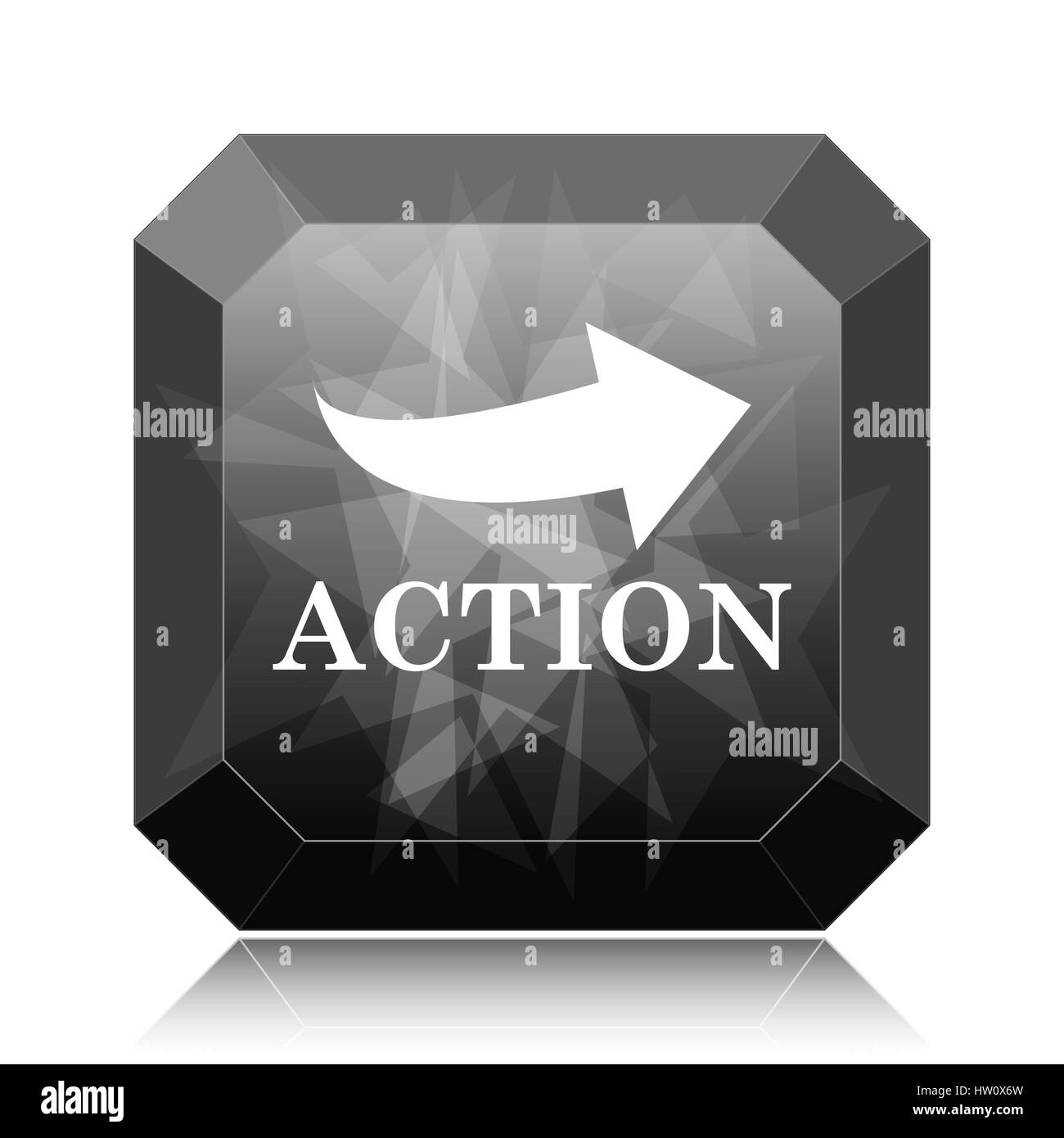 Site web de l'icône d'action, bouton noir sur fond blanc. Banque D'Images