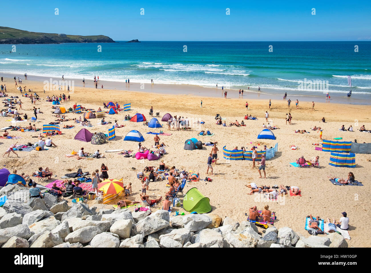 L'été à la plage de fistral à newquay, Cornwall, England, UK, Banque D'Images