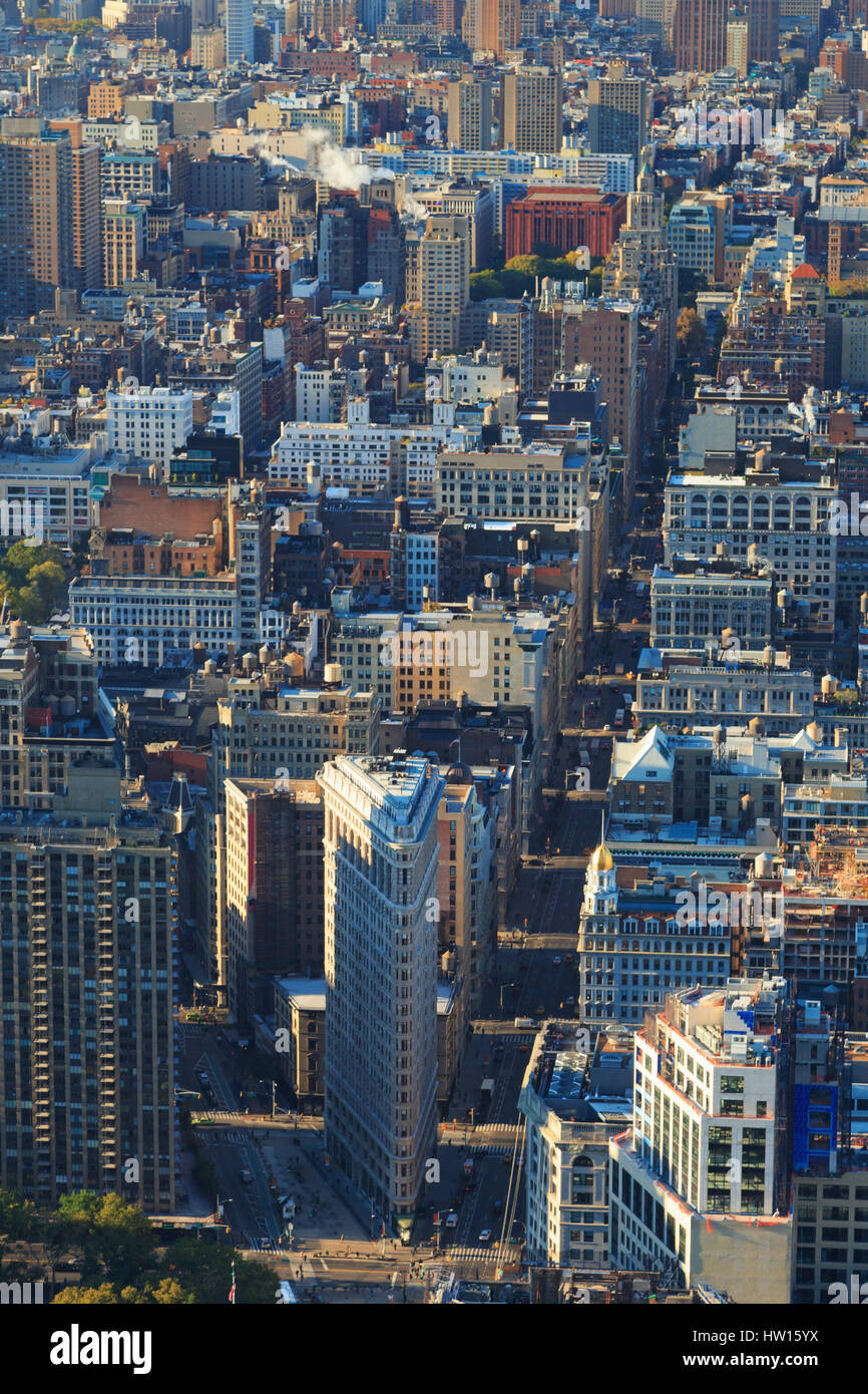 USA, New York, New York, Manhattan, Observatoire de l'Empire State Building, Flatiron Building Banque D'Images