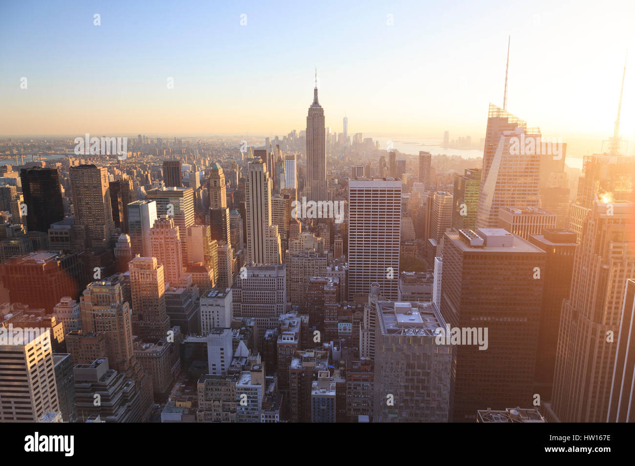 USA, New York, Manhattan, l'Observatoire Top of the Rock, Midtown Manhattan et Empire State Building Banque D'Images