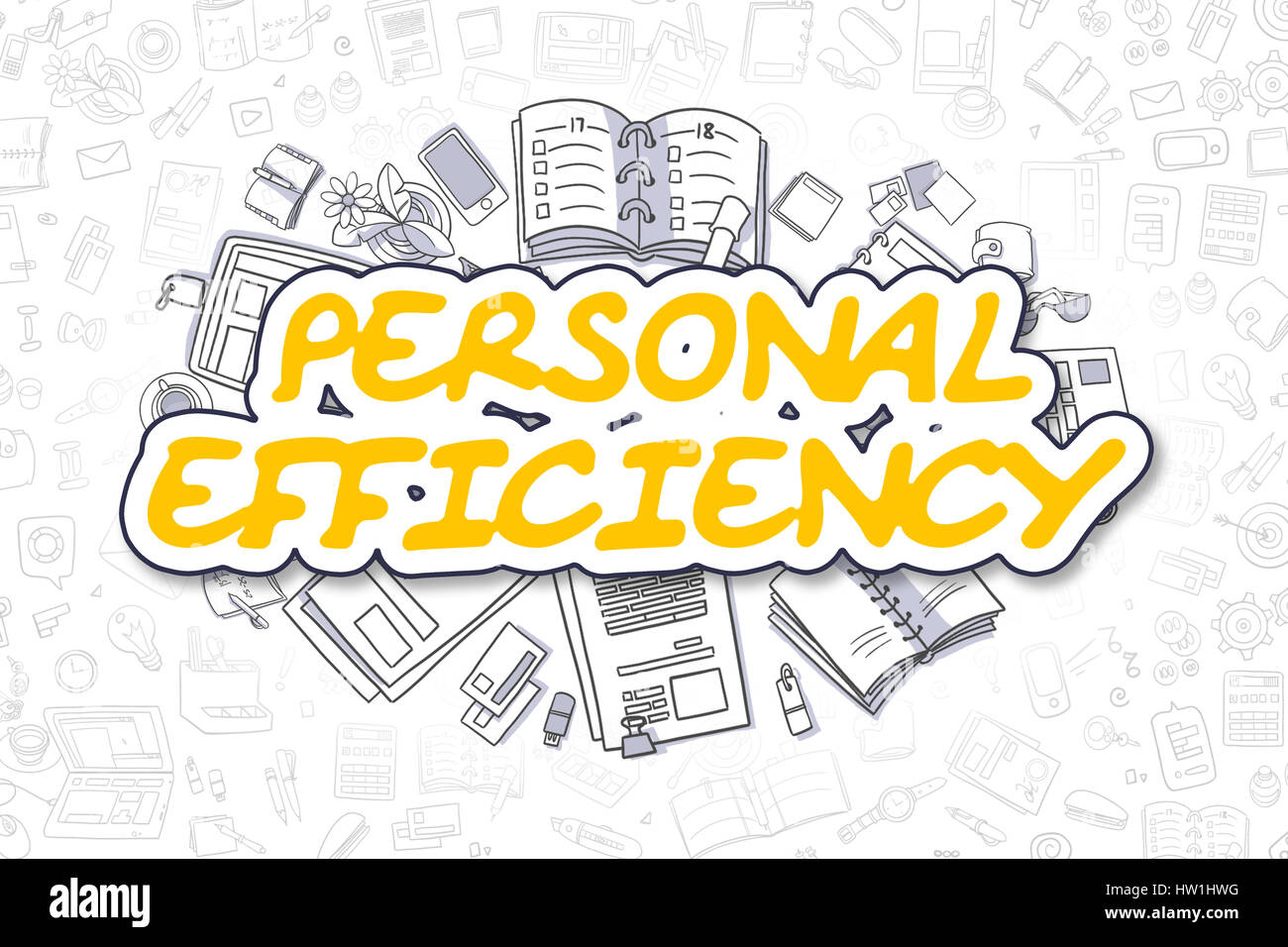 L'efficacité personnelle - Doodle texte jaune. Concept d'entreprise. Banque D'Images