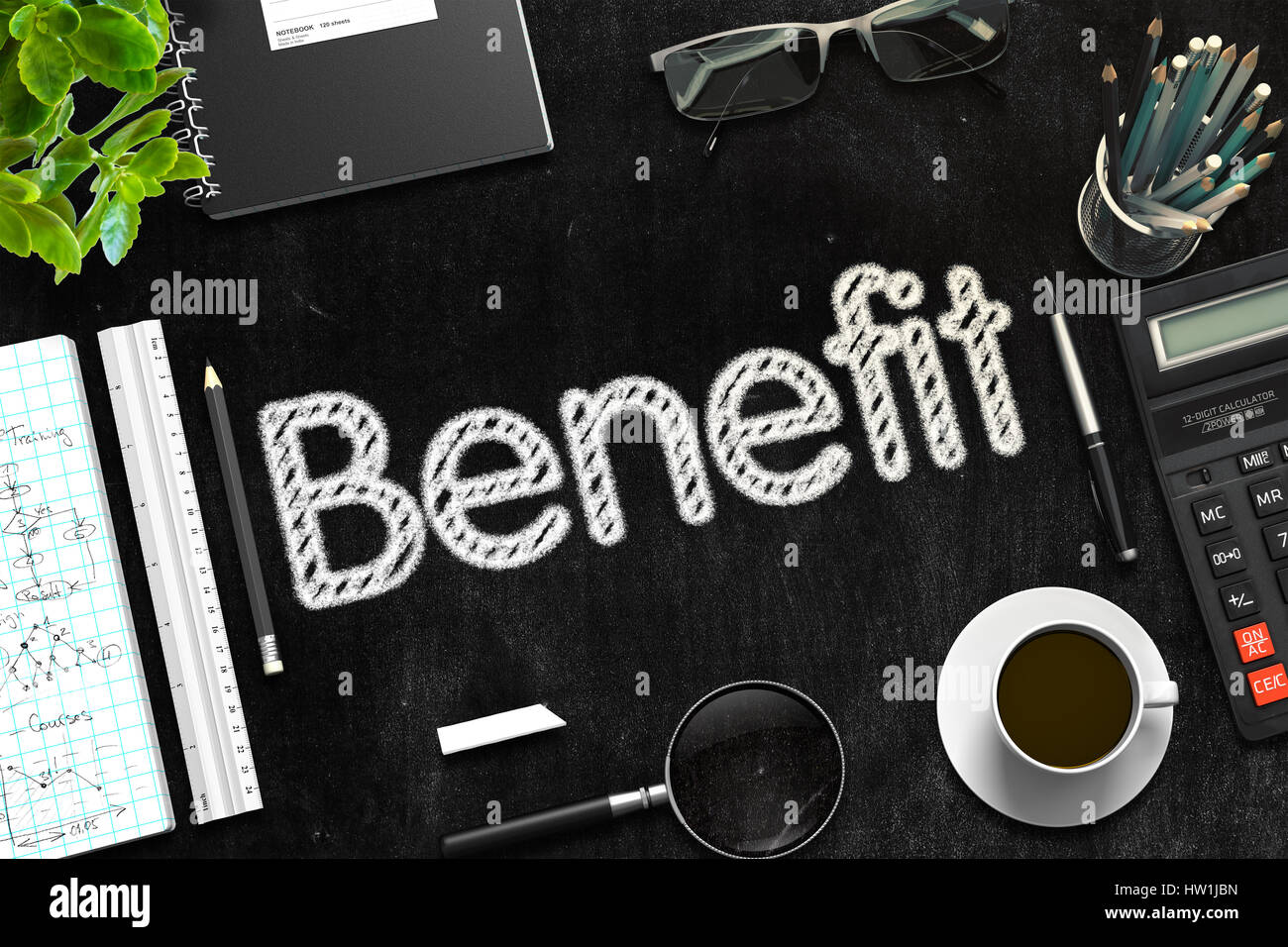 - Texte sur le tableau noir. Le Rendu 3D. Banque D'Images