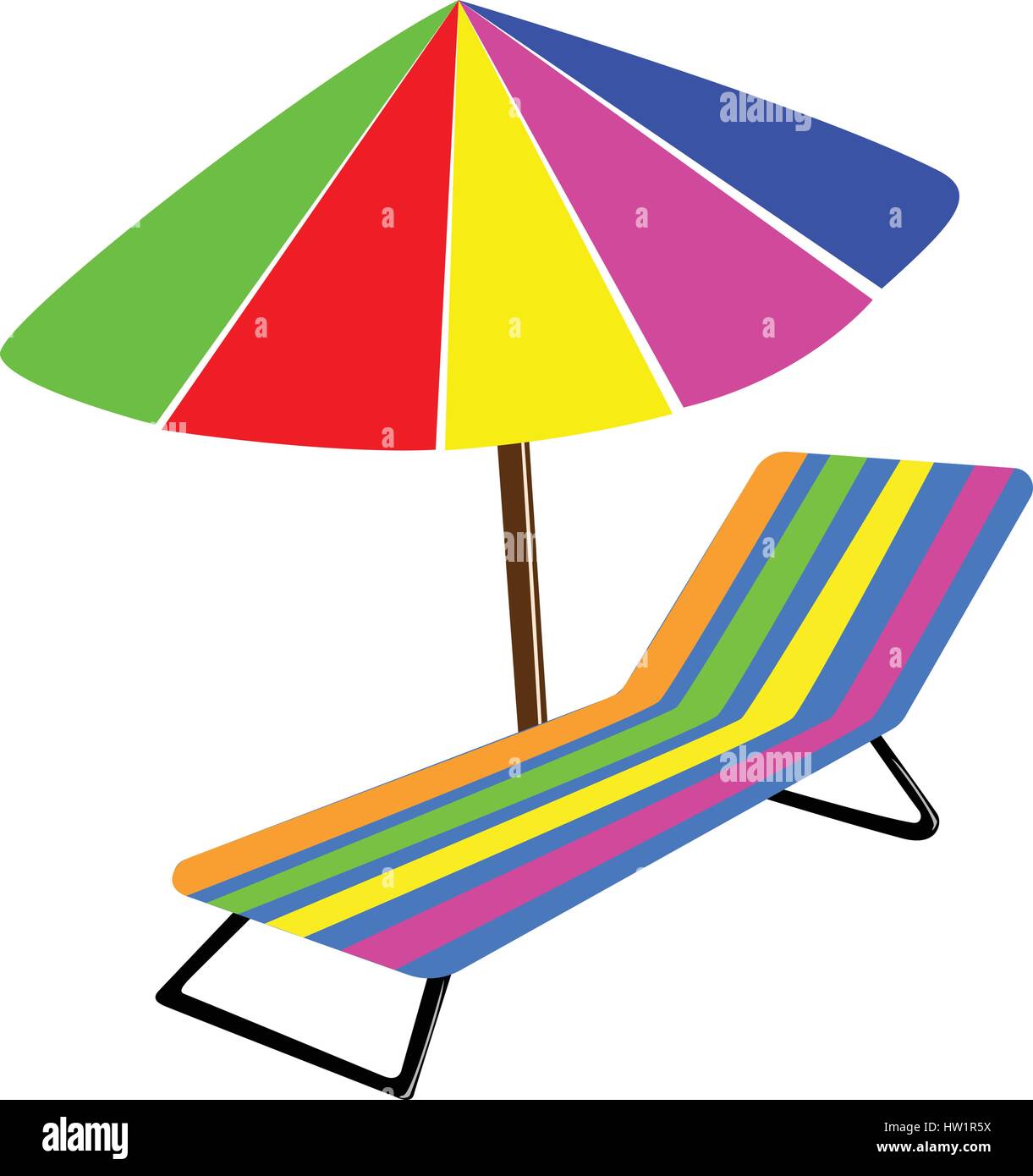 Chaise de Plage et parasol sur fond blanc Illustration de Vecteur