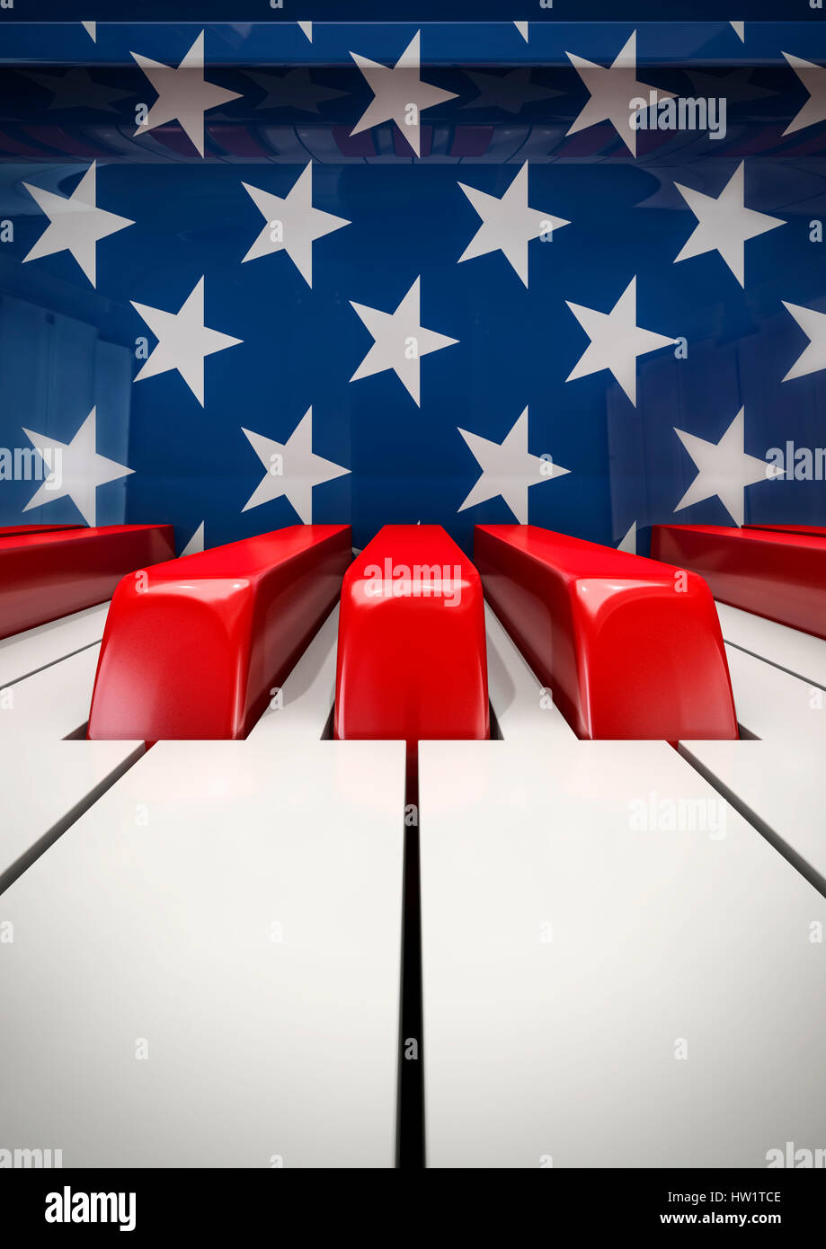 Touches Piano USA / 3D illustration de clavier de piano formant drapeau Américain Banque D'Images