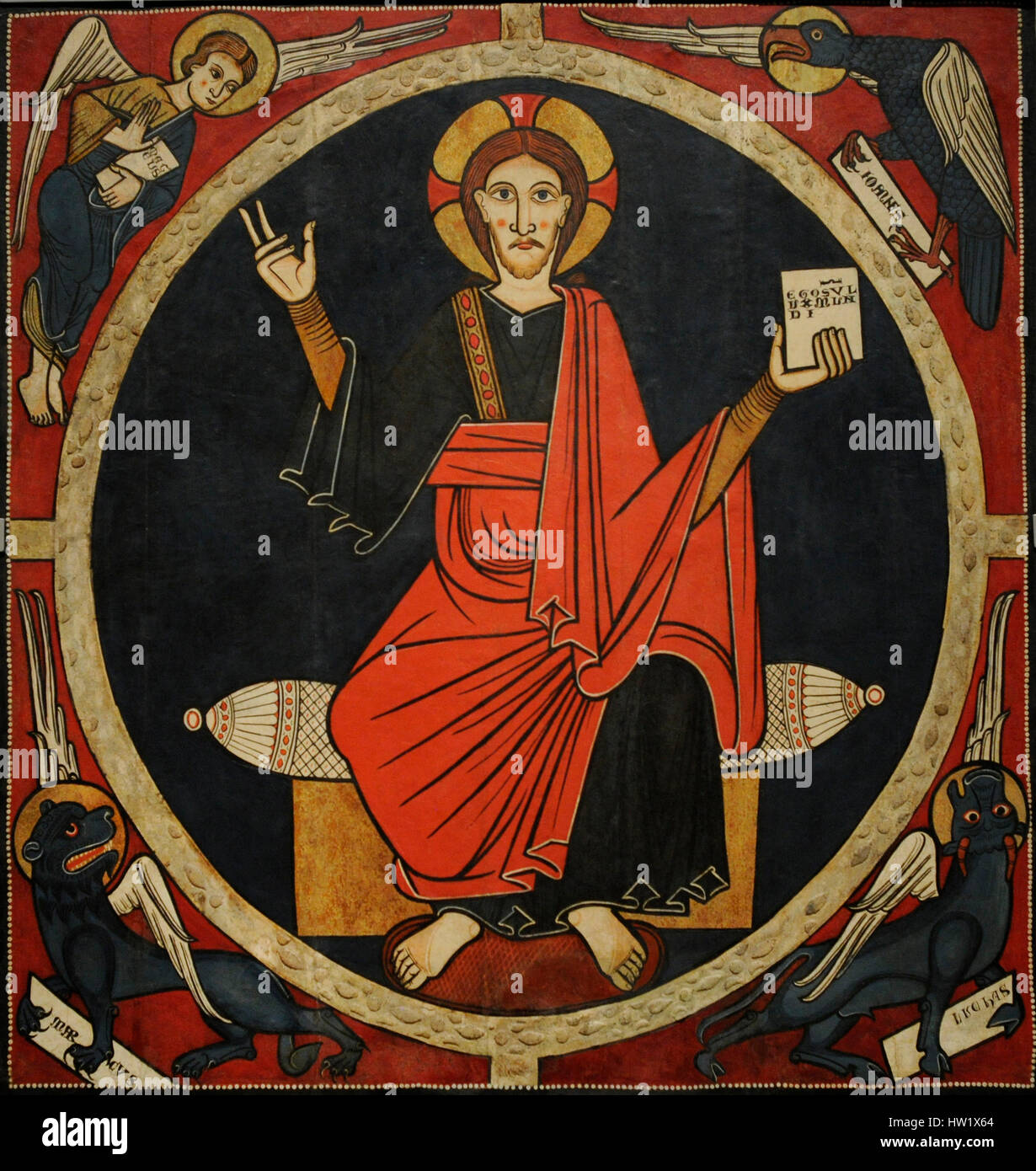 Tost baldaquin, ca.1220, représentant le Christ en majesté par le Tetramorphs entoured. Anonyme. La Catalogne. La Seu Urgell 1200 atelier. De l'église de Sant Marti de Tost, Alt Urgell. Musée national d'Art de Catalogne. Barcelone. La Catalogne. L'Espagne. Banque D'Images