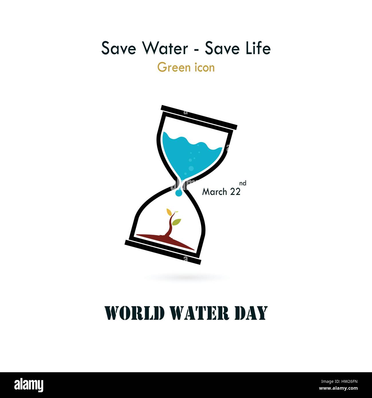 Goutte d'eau et l'icône de sablier avec petit arbre vecteur icône logo design template.la Journée mondiale de l'eau icon.la Journée mondiale de l'eau idée concept de campagne de l'accueil Illustration de Vecteur