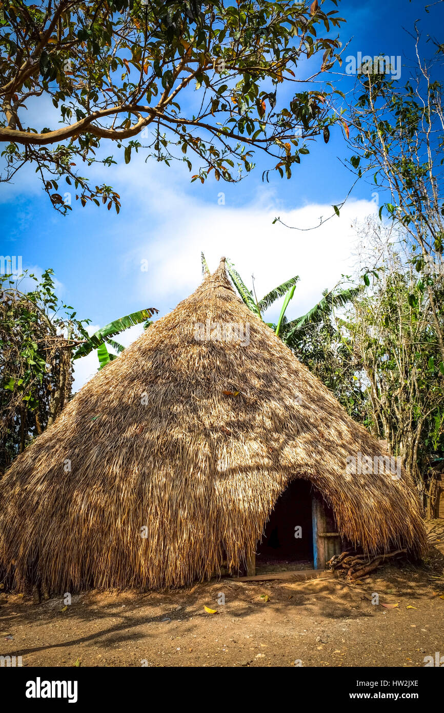 Cabane en bois avec toit de chaume dans le village de Fatumnasi, Timor Central Sud, île de Timor, Nusa Tenggara est, Indonésie. Banque D'Images