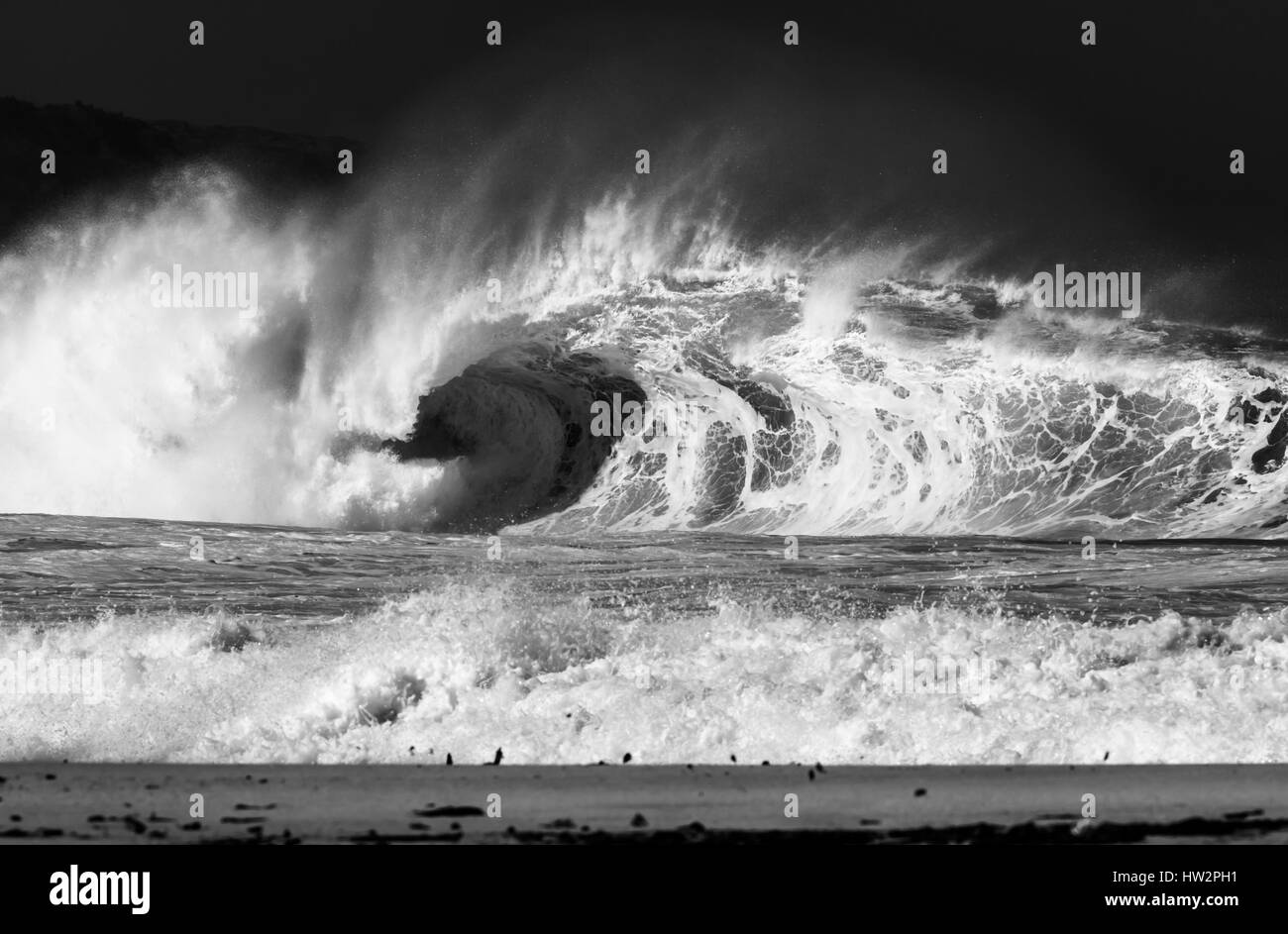 Shore break géant océan vagues sur la côte nord d'Oahu, Hawaii Banque D'Images