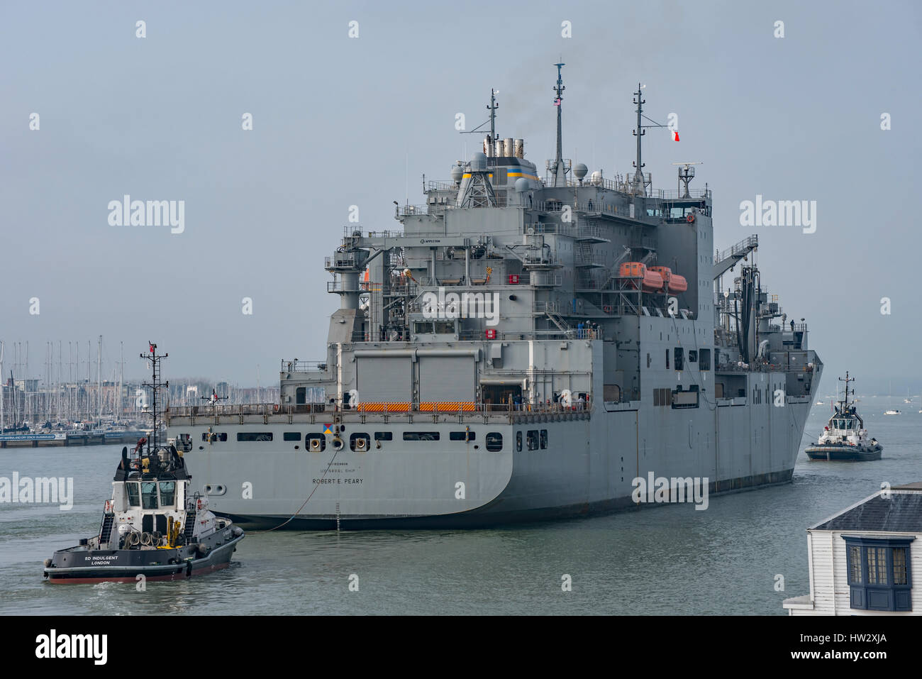 L'USNS Robert Peary E (T-AKE-5) un navire de ravitaillement de la Marine américaine à Portsmouth, Royaume-Uni le 18 mars 2017. Banque D'Images