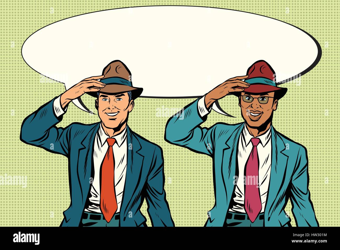 Blanc et noir joyeux hommes d'chapeaux rétro Illustration de Vecteur