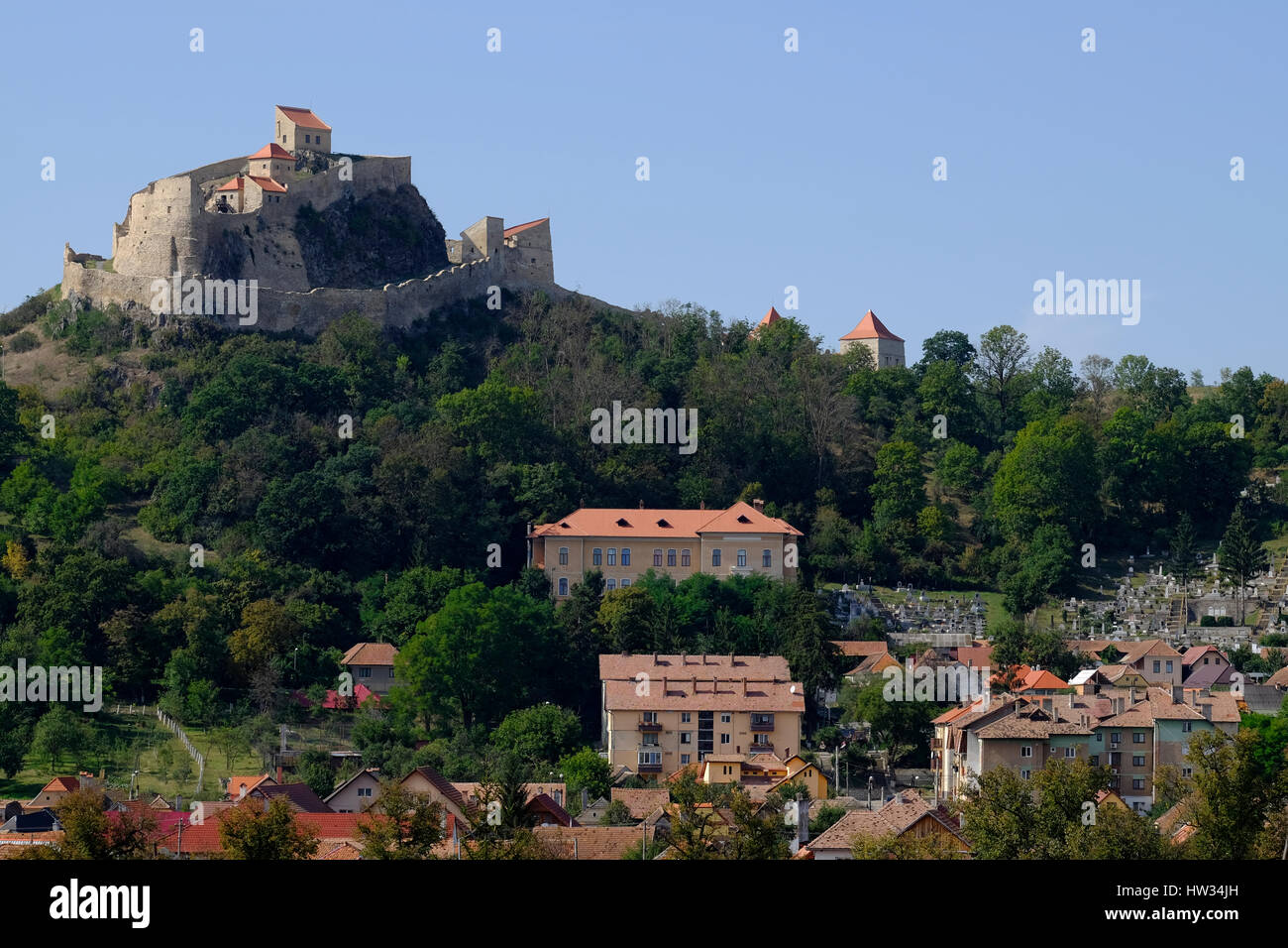 Brasov Citadelle. L'ancien 15e siècle château Saxon et fortifiée au-dessus de la ville de Brasov, Roumanie. Banque D'Images