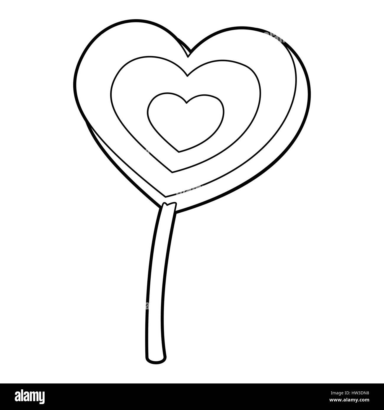 Coeur de sucette, icône de style contour Illustration de Vecteur