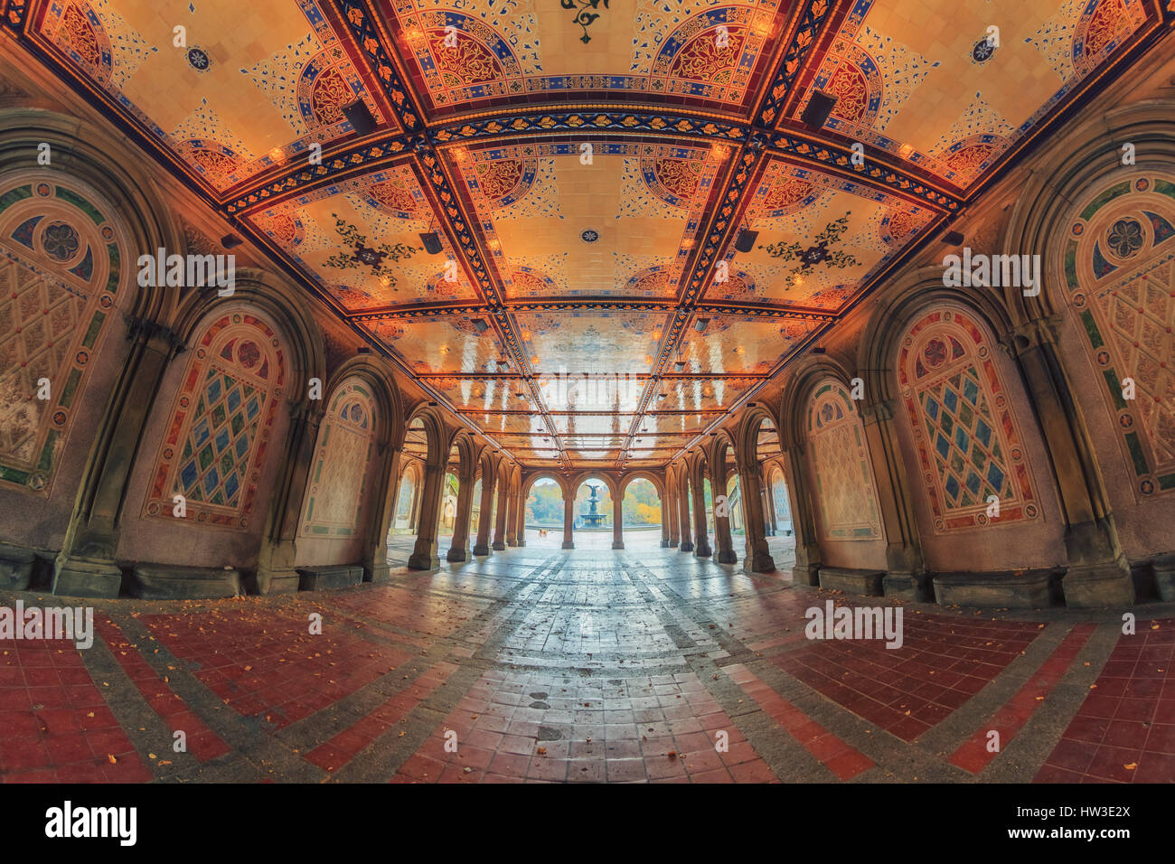USA, New York, Manhattan, Central Park, Bethesda Terrace et de La Fontaine Banque D'Images