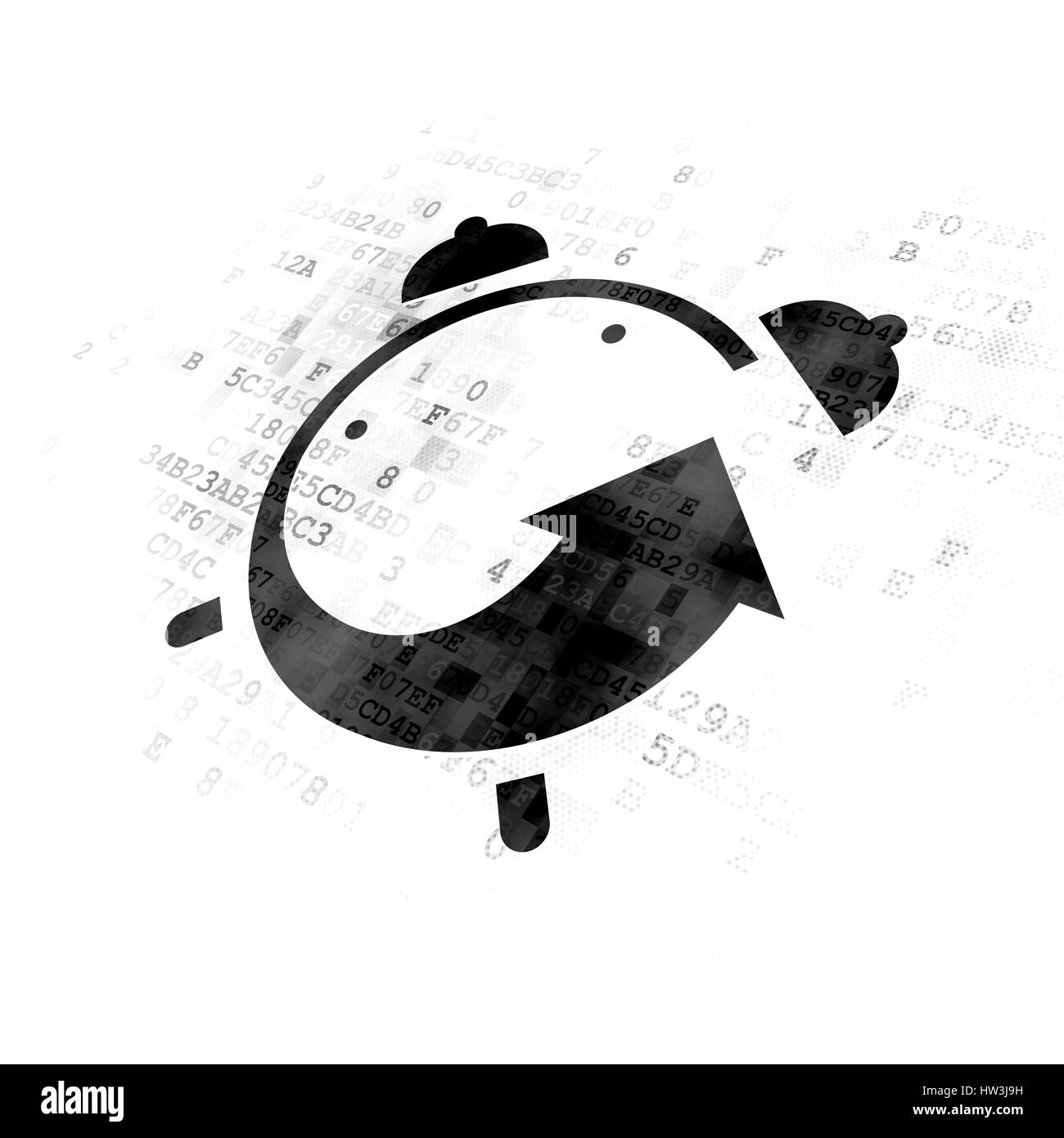 Concept : temps noir pixélisé sur l'icône de réveil digital background Banque D'Images