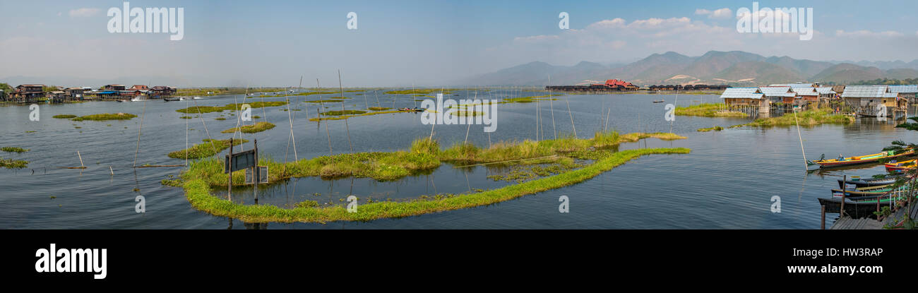 Panorama du lac Inle, Myanmar Banque D'Images