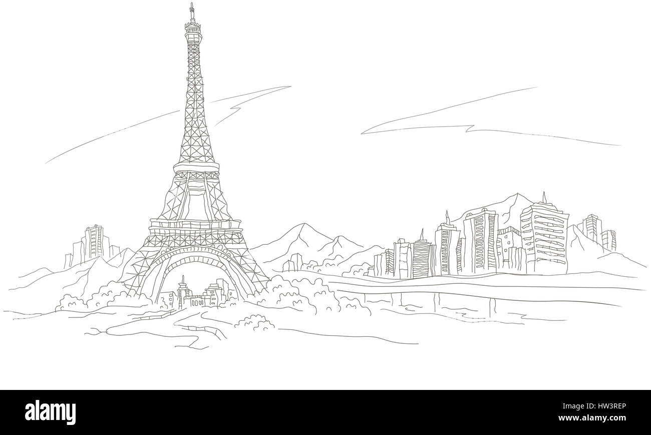 Noir et blanc,architecture,Black,blanc,d'extérieur de bâtiment bâtiment structure,capital cities,ville,infographie,clipart,jour,image,Tour Eiffel généré numériquement Banque D'Images