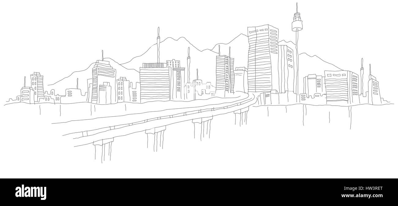 Noir et blanc,architecture,Black,blanc,d'extérieur de bâtiment bâtiment structure,ville,ville,infographie,clipart connexion,Travail,image,création numérique,graphiques,illustration,horizontal,montagne,montagne,personne,réflexion,en plein air,rivière,toits,voyage,tour gratte-ciel Banque D'Images