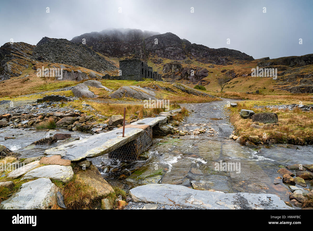 Ruines à la carrière d'Ardoise Cwmorthin abandonnés à Tanygrisiau dans le nord du Pays de Galles Banque D'Images