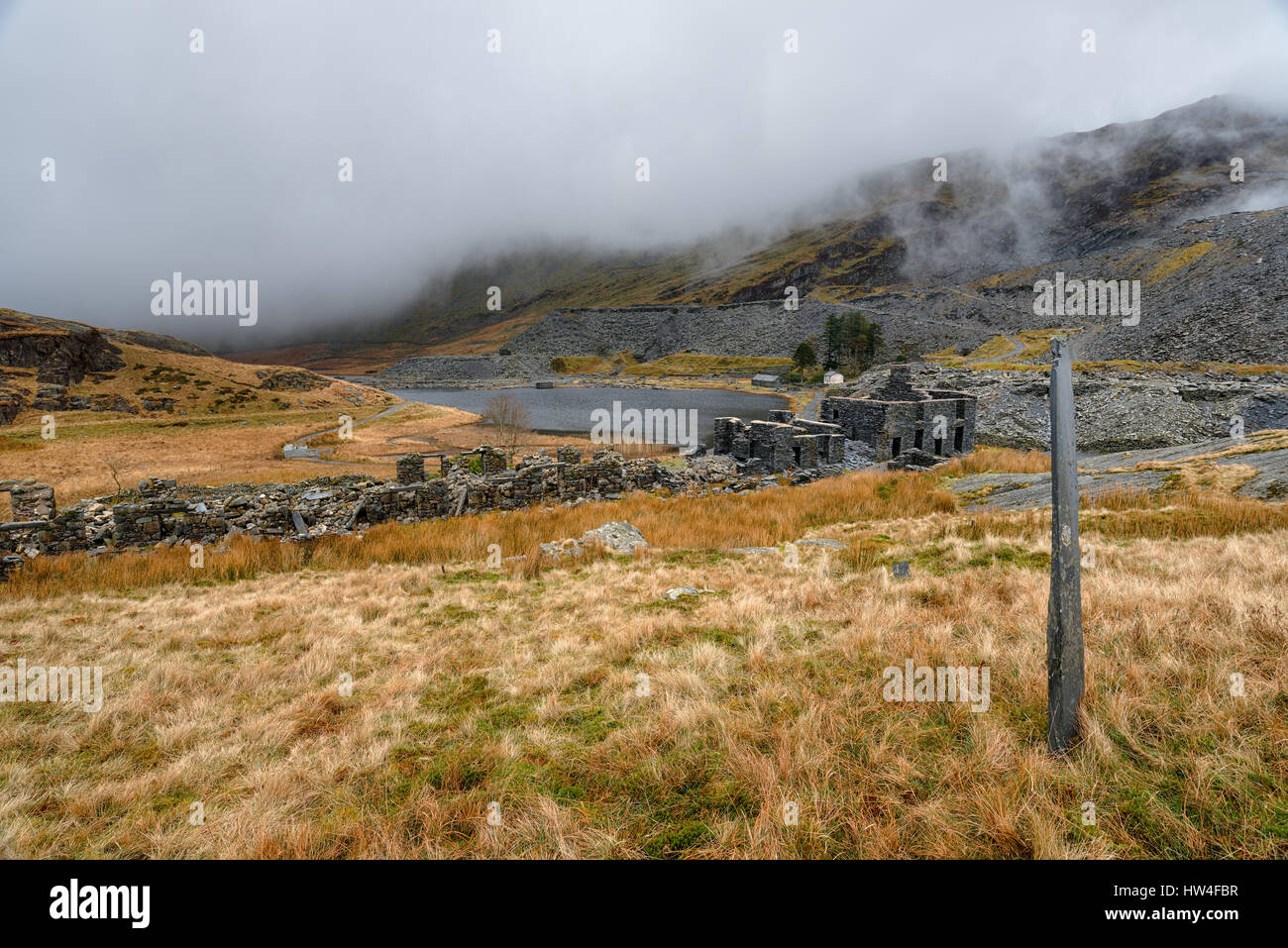 Les ruines de maisons abandonnées à Cwmorthin Ardoise à Tanygrisiau dans le nord du Pays de Galles Banque D'Images