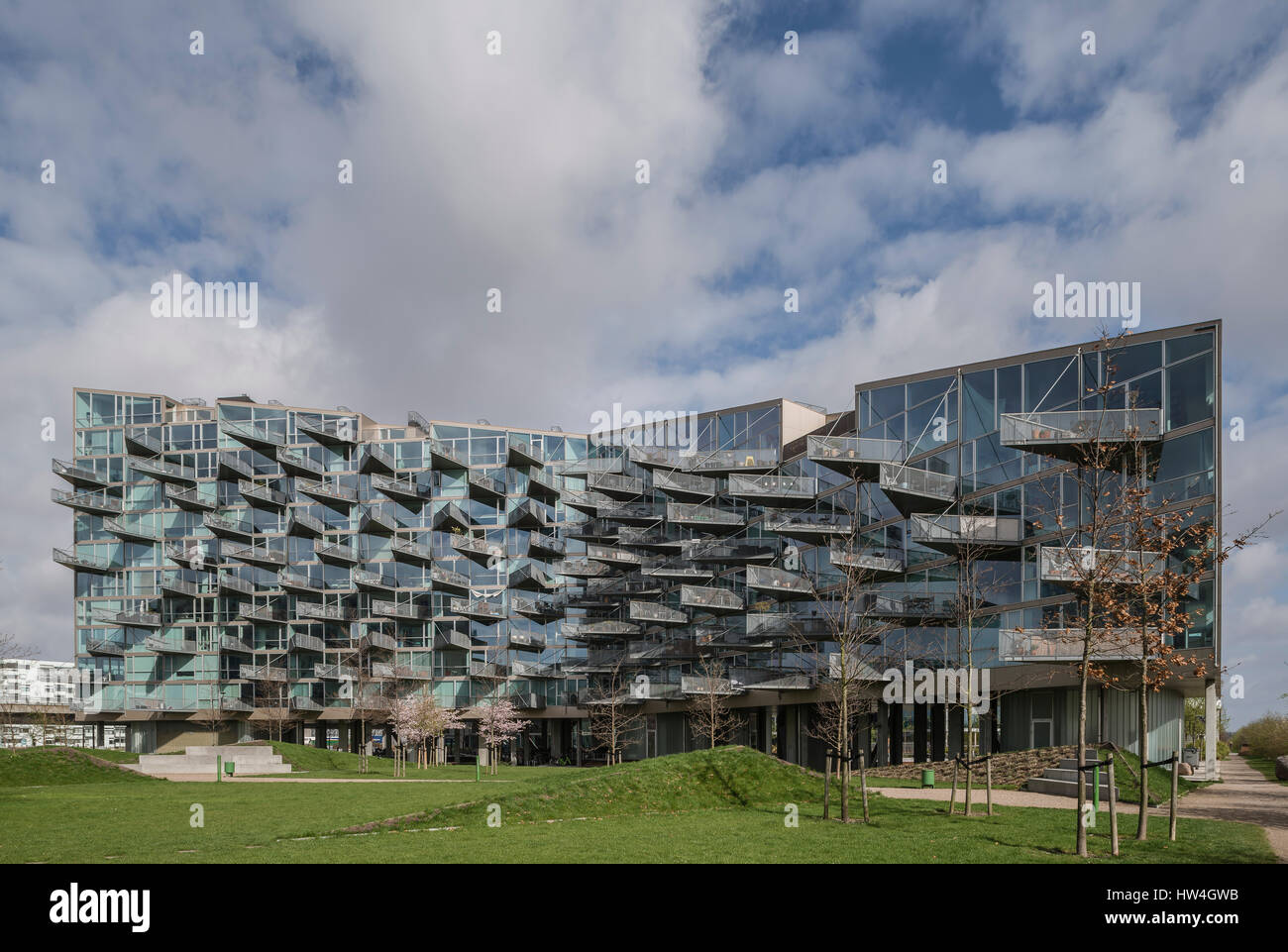 Vue extérieure des maisons VM, Copenhague, Danemark. Banque D'Images