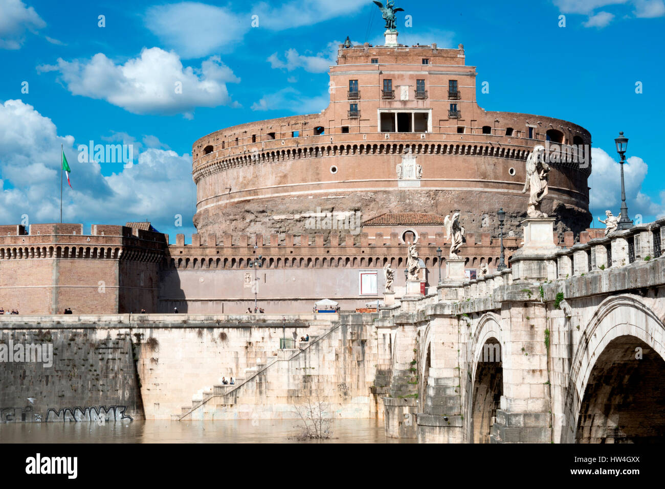 Le Ponte San Angelo et le tombeau d'Hadrien, Rome, Latium, Italie. Banque D'Images